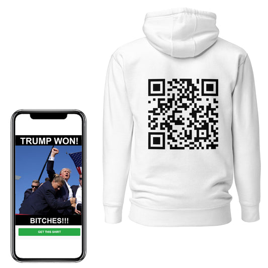 TRUMP WON BITCHES!!! QR Hoodie (Version 1.0)